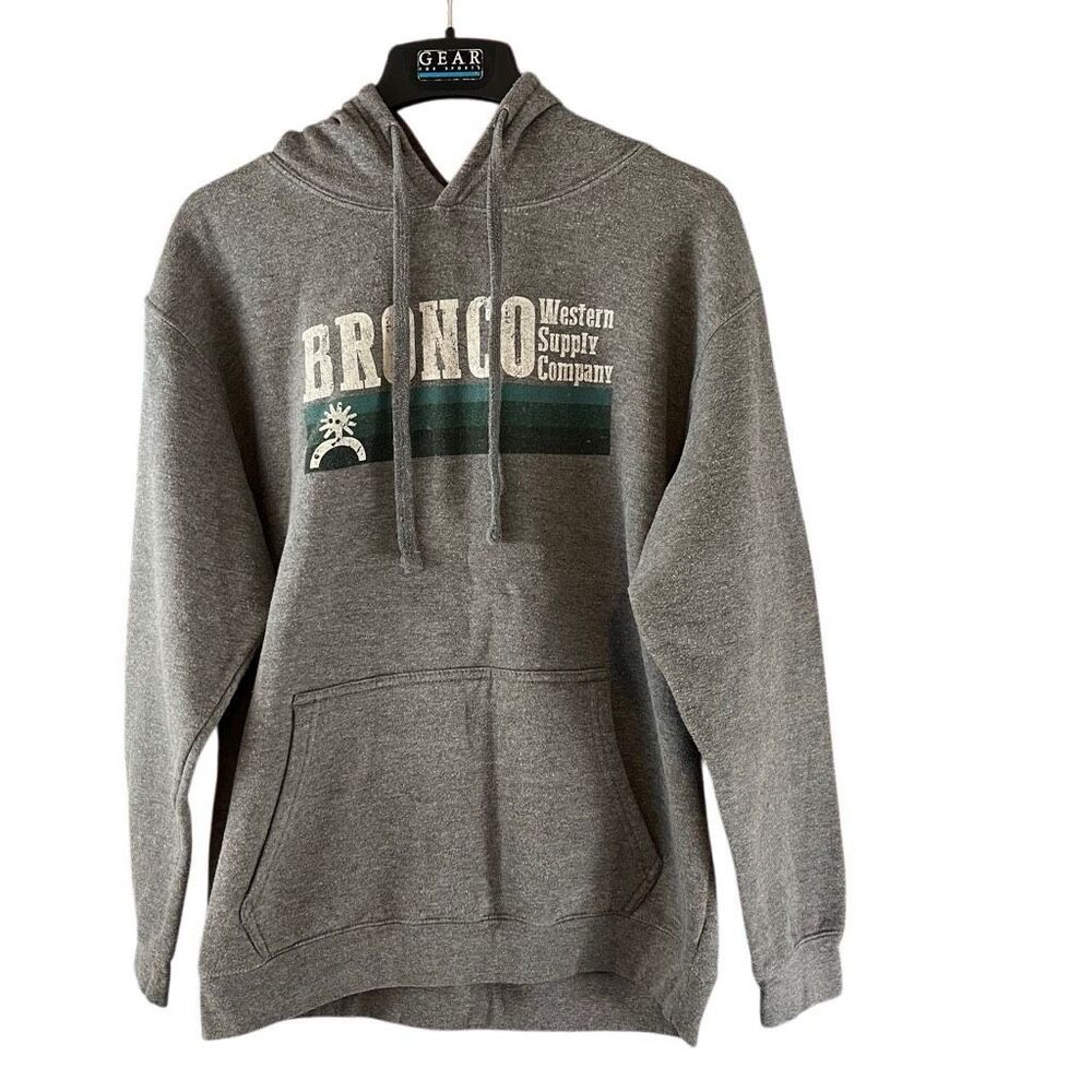 Bronco Western Supply Company Current Hoodie Gray Pullover Sweatshirt Large